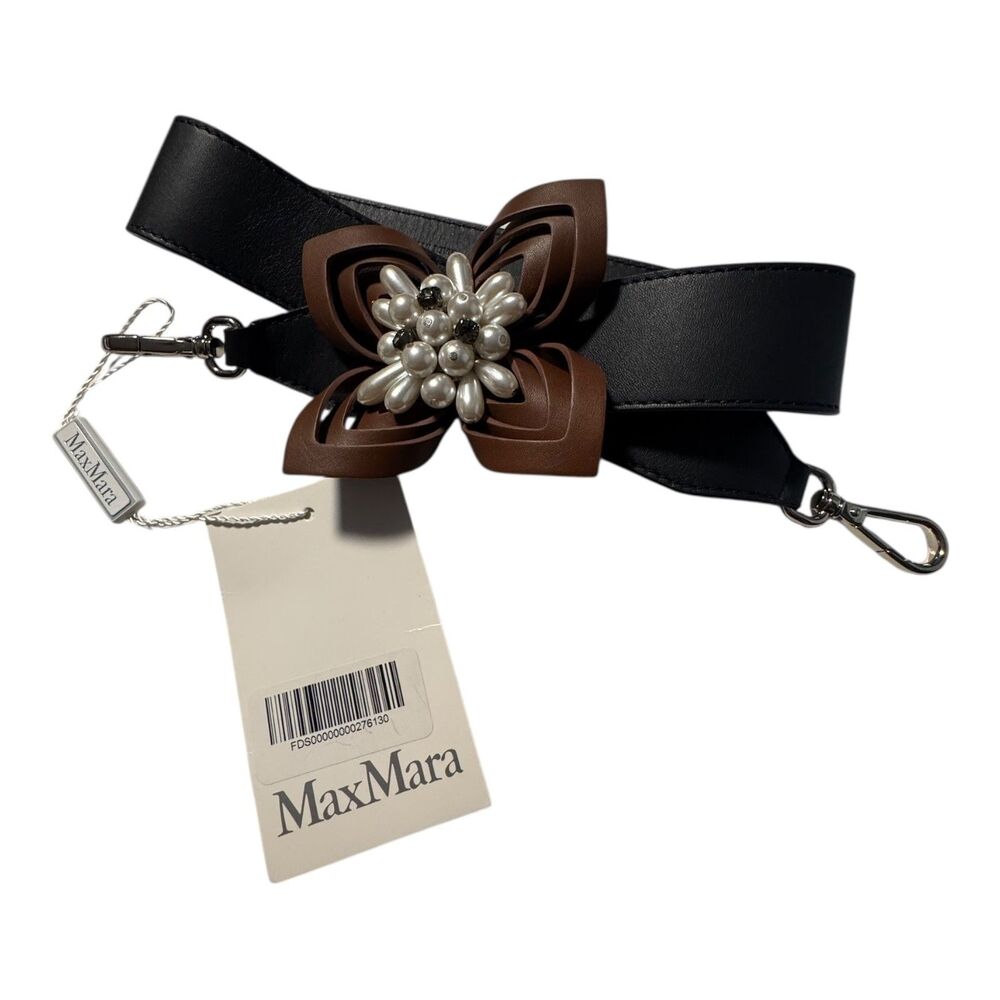 MaxMara Bag Strap‎ Flower Embellished Pearl Detail Leather Italy One Size